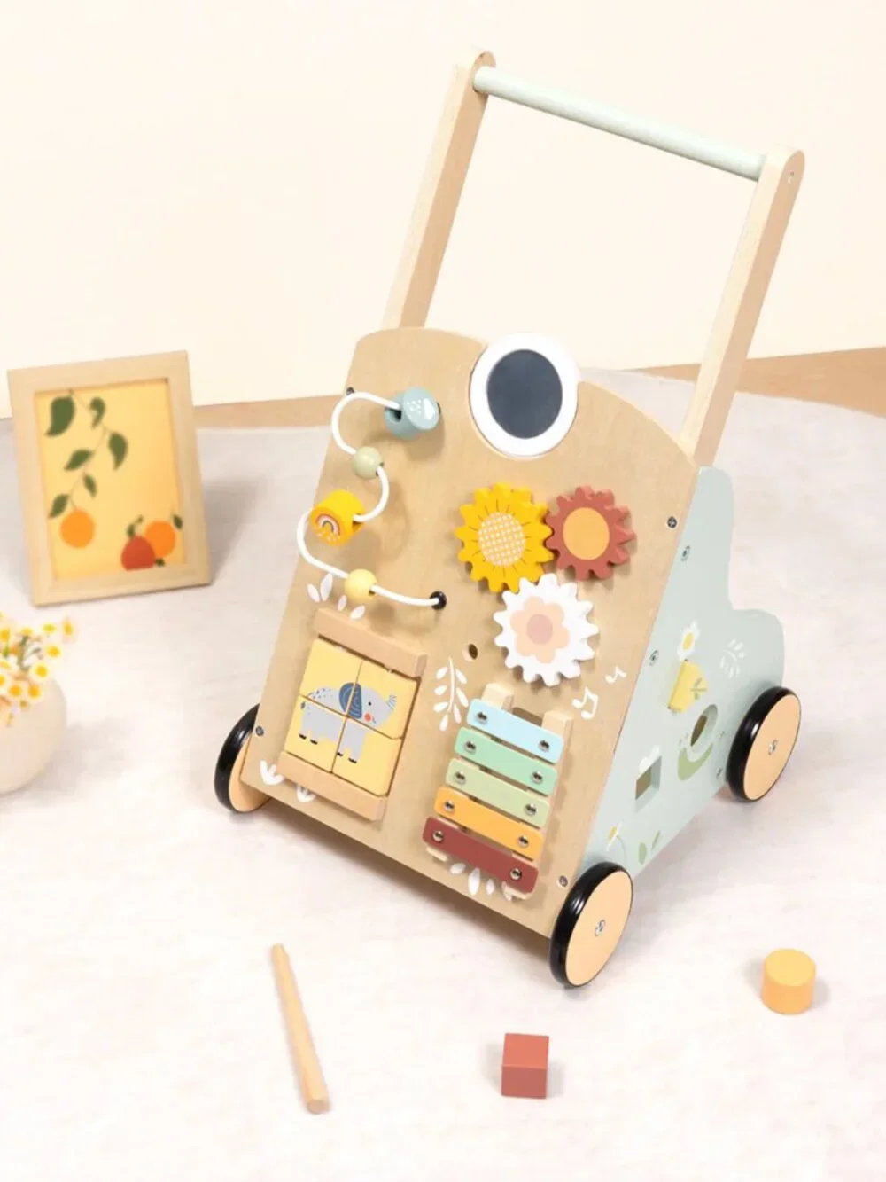 Wooden Baby Walker for Toddlers, Montessori 6-in-1 Activity Learning Toy - Picture 14 of 16